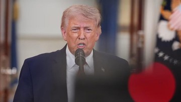 Presiden AS Donald Trump saat berpidato di Gedung Putih membahas perang melawan Iran (Alex Brandon/Pool/AP)